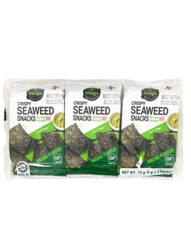 CJ Bibigo Crispy Seaweed Snacks Wasabi Flavour 5g X 3
