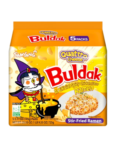 Samyang Buldak Hot Chicken Flavour Ramen - Quadruple Cheese 145g (Pack of 5)