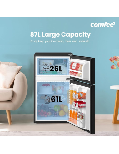 COMFEE Black 87L 2-Section Under Counter Fridge Freezer with Removable Shelves (AJ0391)