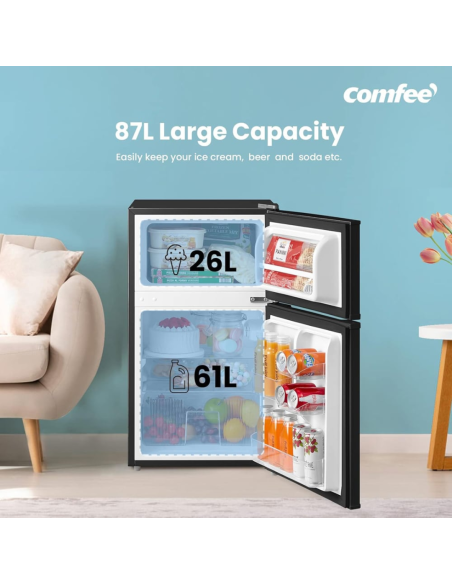 COMFEE White 87L 2-Section Under Counter Fridge Freezer with Removable Shelves (AJ0390)