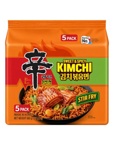 农心辛辣白菜风味甜辣炒面（多连包）137克 x 5包
