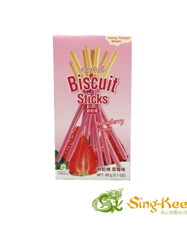 Coated Biscuit Sticks - Strawberry Flavour 60g