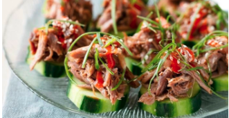  Hoisin Duck on Cucumber Canapes
